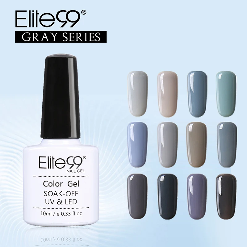 

Elite99 10ml Whole Set UV Nail Varnish Gray Series 12 Color Soak Off Gel Polish Need UV Gel Base And Top Coat Need Lamp To Cure