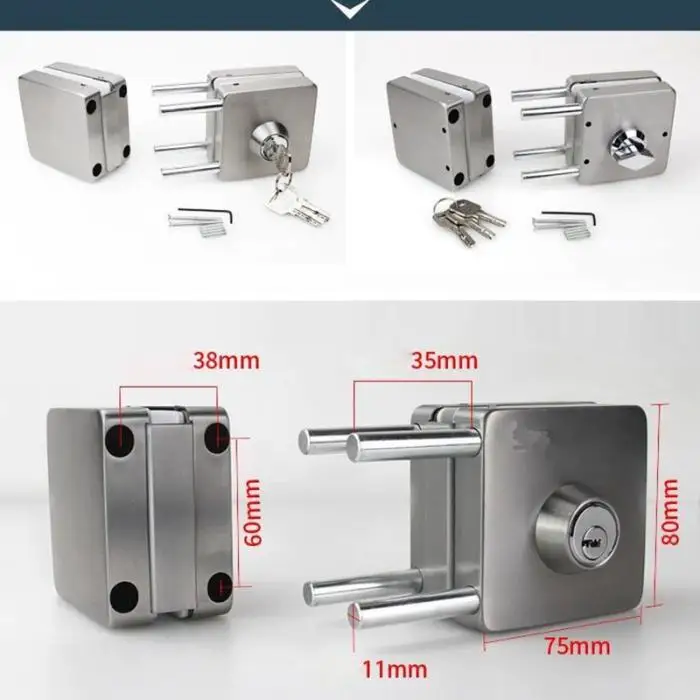 Нержавеющая сталь 10-12 мм стеклянный дверной замок двойные стороны открытый без бурения ворот замок TB