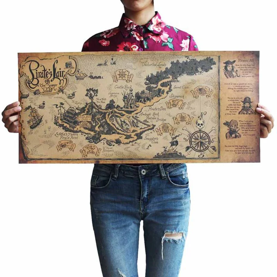 

Retro Kraft Pirate Sailing Poster Wall Stickers Living Room Bar Cafe Decor Ancient World Vintage Poster Home Decor Wallpaper