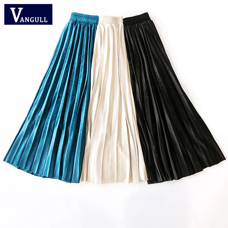 Vangull плюс размер красочная бархатная юбка женская плиссированная юбка с высокой талией новые весенние летние женские элегантные юбки