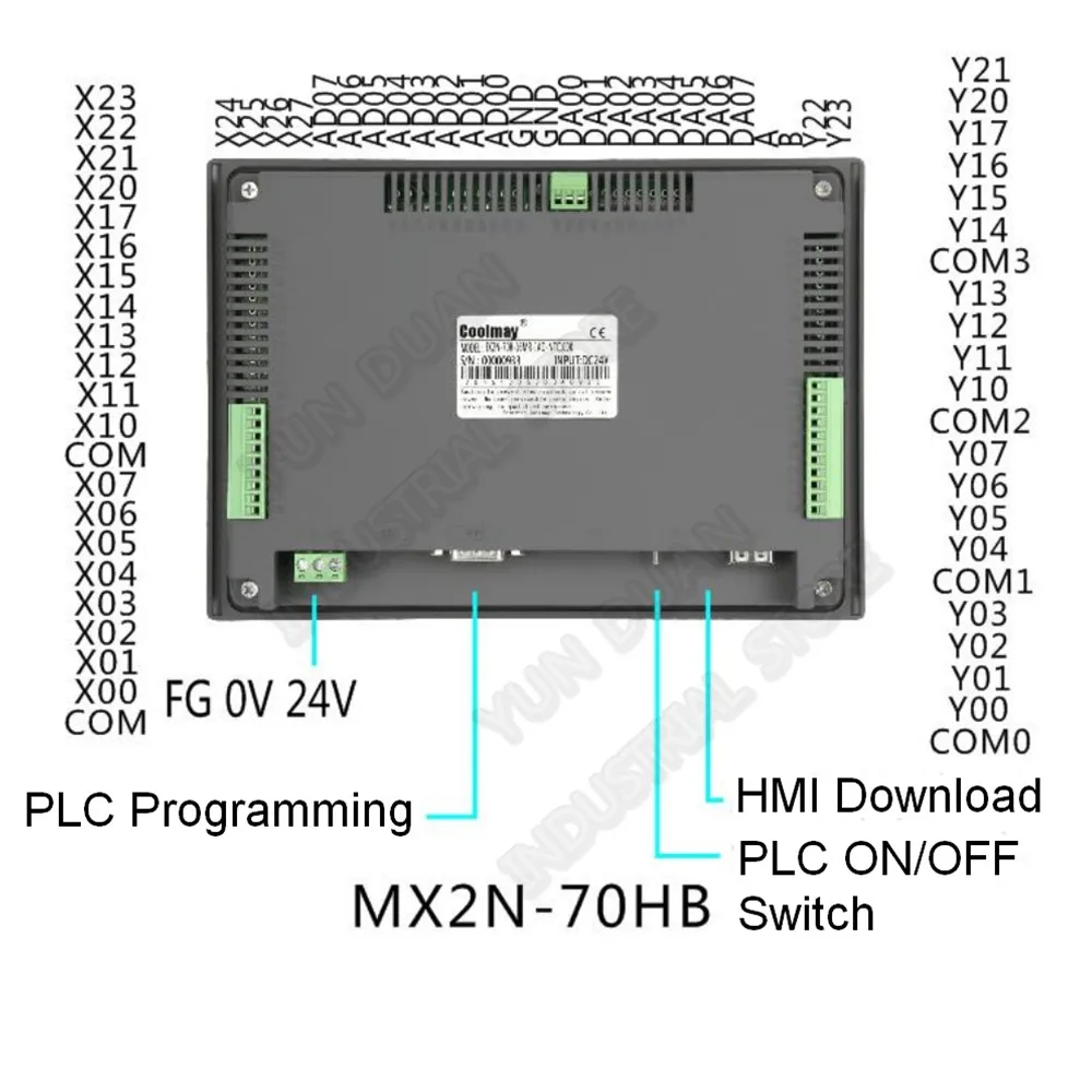 7 ''интегрированный HMI PLC контроллер Сенсорная панель DC24V релейный выход цифровой I/O 12DI 12DO аналоговый 4AD 2DA 0-10V RS232 RS485 FX2N