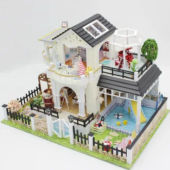 

Assembling Diy Doll House Wooden Doll Houses Miniature Diy Handmade Dollhouse Furniture Kit Room Led Lights Kids Birthday Gifts