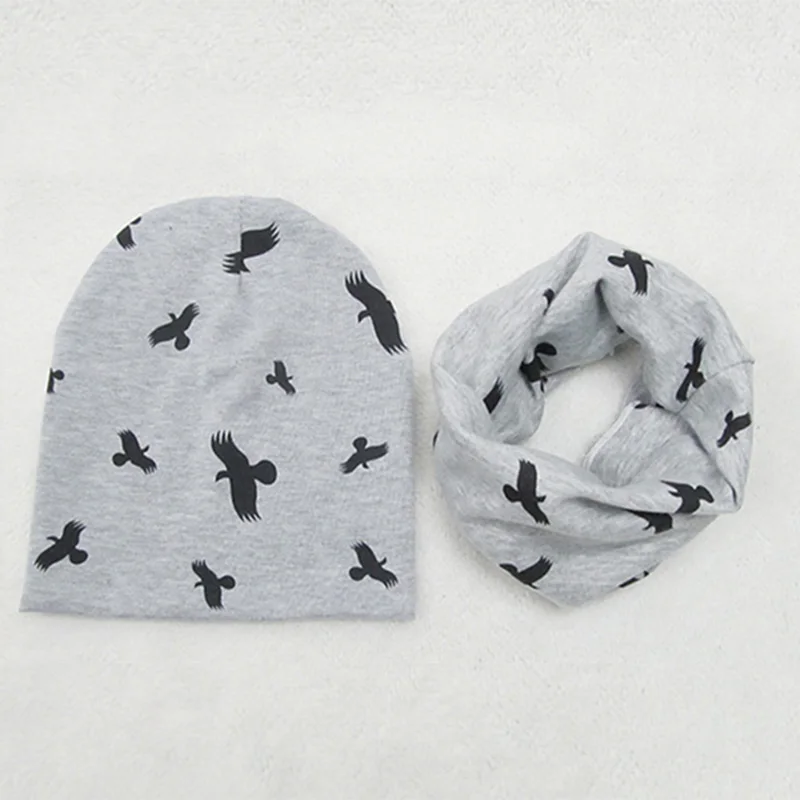 Милый детский хлопковый слюнявчик для ланча, хлопковый шарф и шапочка с рисунком кошки, лисы, медведя, орла, комплект BB0159 - Цвет: Gray eagle