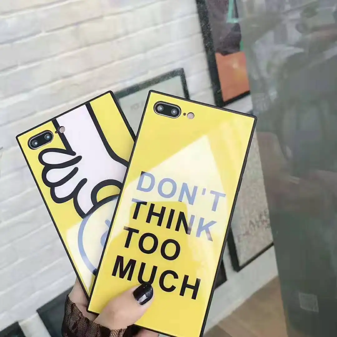 

Luxury Square Tempered Glass Case for iPhone 6 6s 7 8 Plus Xr Xs Max X Money "DON'T THINK TOO MUCH" Letter Fashion Phone cover