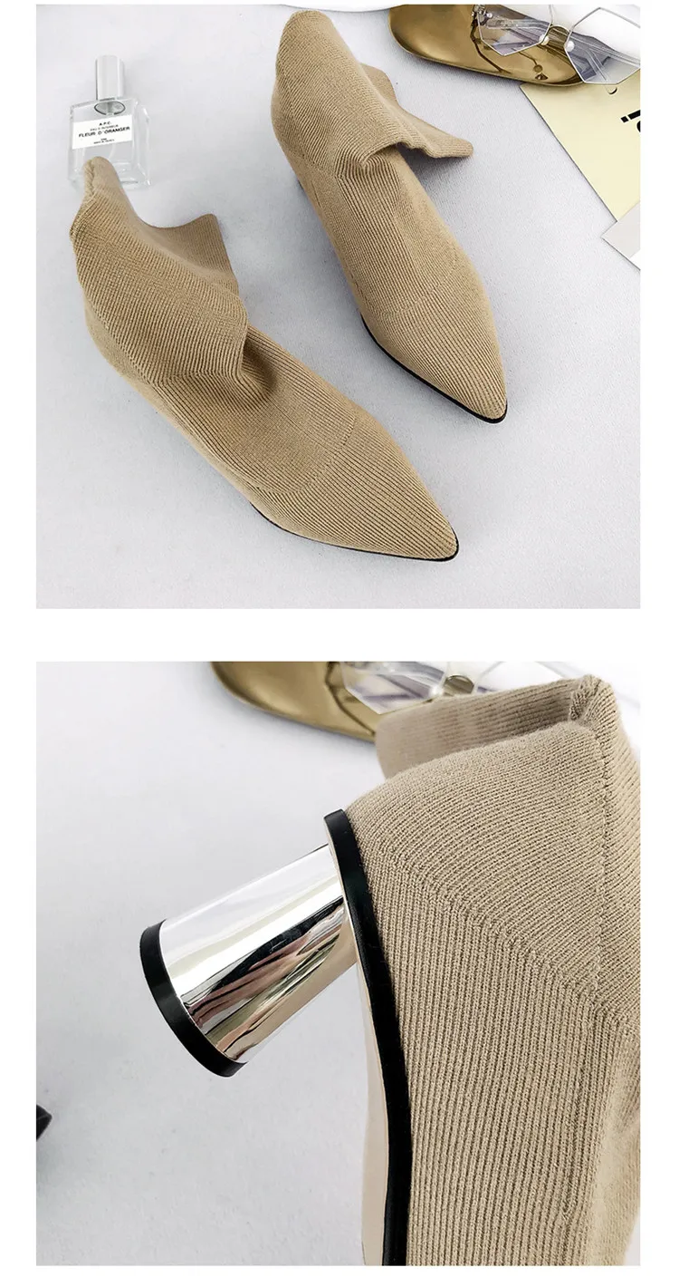 2018 Med-Heel Black Socks Boots New Elastic Boots Female Pointed Shoe Soild Color Fashion Shoe For Women M8D132 (4)