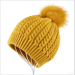 Beanies Женская Зимняя кепка, толстая шапка с помпонами, Высококачественная шапка, Женская шляпка, теплая хижина, шапка uchons - Цвет: Золотой
