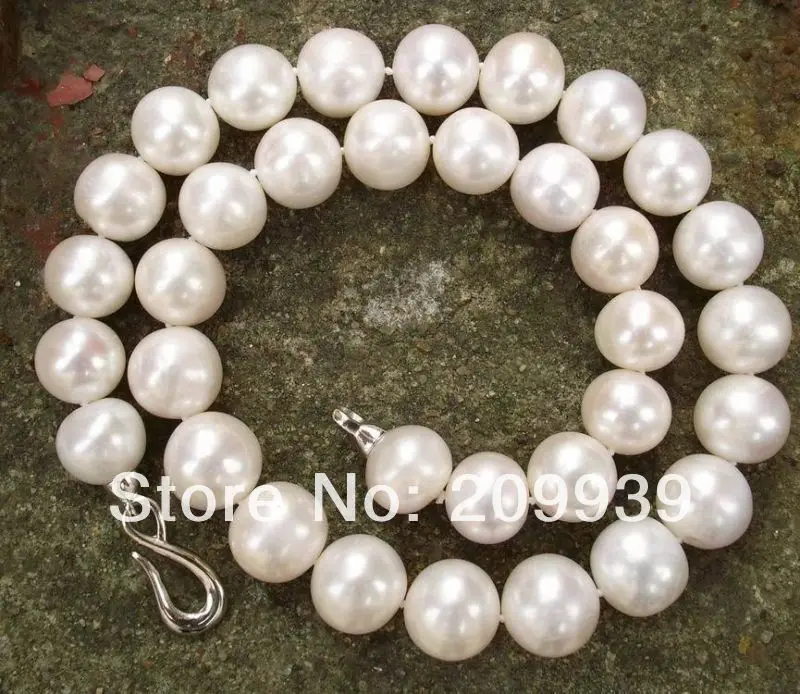 

Hot selling> S3373 Large infrequent 11-12mm white natural pearl necklace 925s clasp jewelry -Bride jewelry free shipping