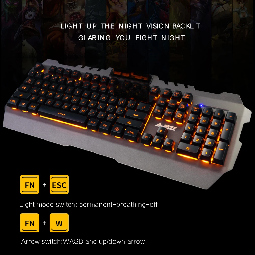 AJAZZ USB Проводная клавиатура, игровая механическая клавиатура, желтая подсветка, водонепроницаемая панель из сплава, 104 клавиш для игровых клавиатуры