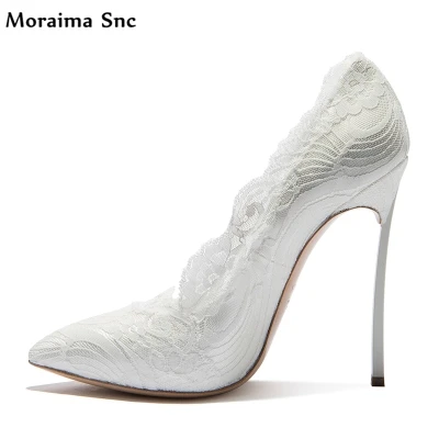 

Moraima Snc Brand pointed toe concise type sexy catwalk super high heel slip-on shallow nets Decoration wedding shoes