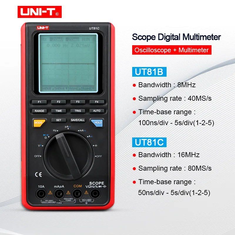 

UNI-T UT81C/UT81B Real-Time Sample Rate Handheld Oscilloscope Digital Multimeter AC DC Resistance Capacitance Frequency Meter