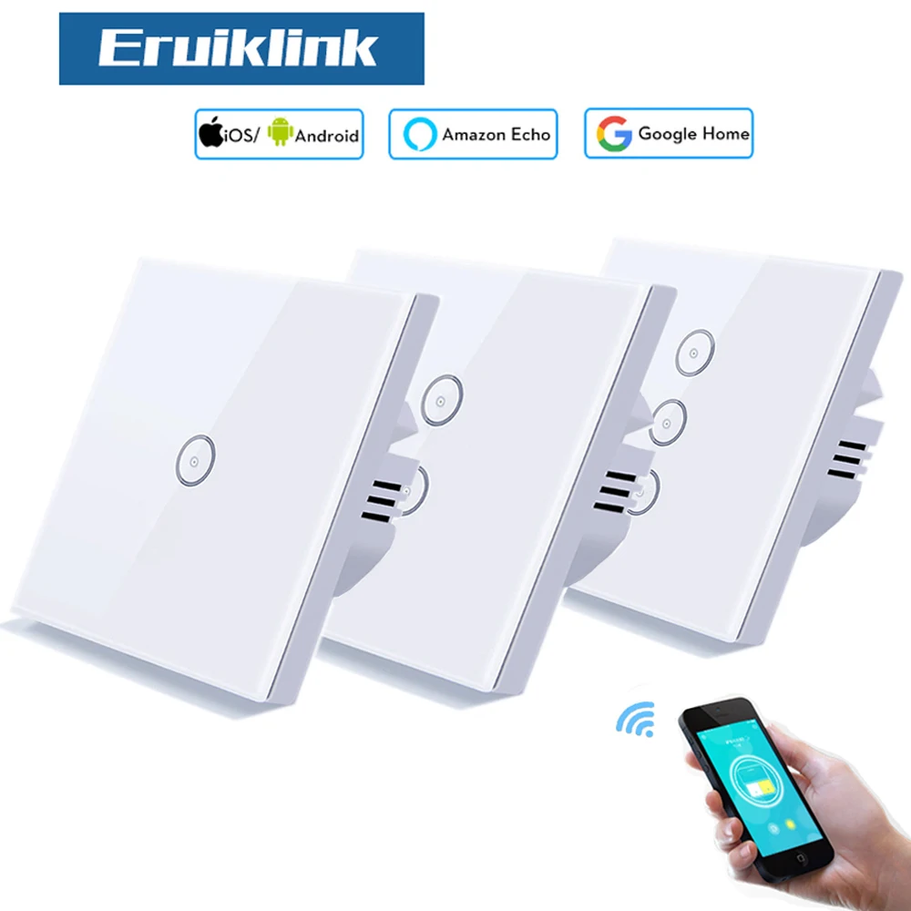 

EU Standard 10A/Gang Smart WIFI Switch 1/2/3 Gang Touch Panel, Wireless Remote Wifi Light Switch, Works With Alexa Google Home
