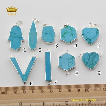

9 Shape choice,10pcs/lot Blue Turquoises Howlite Plated Silvery Copper Charms Fashion Pendants Crafts Necklace Jewelry HS02