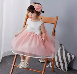 1 шт. розовый белый с бантами для маленьких девочек платье на крестины принцессы Свадебная вечеринка новорожденных Крещение платье наряд