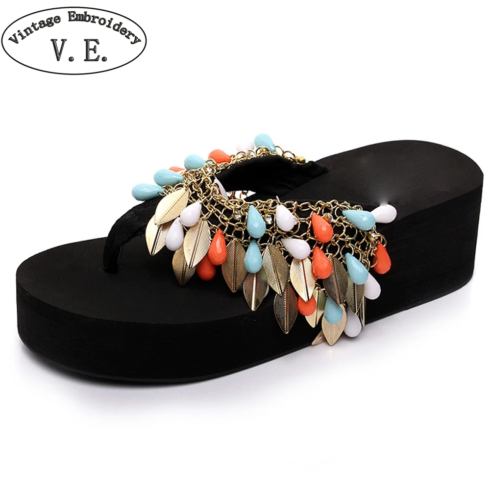

Women Summer Flip Flops Woman's Summer Footwear With Acrylic Beads Ladies Beach Shoes Girl's Fashion Sandalet Casual Shoes