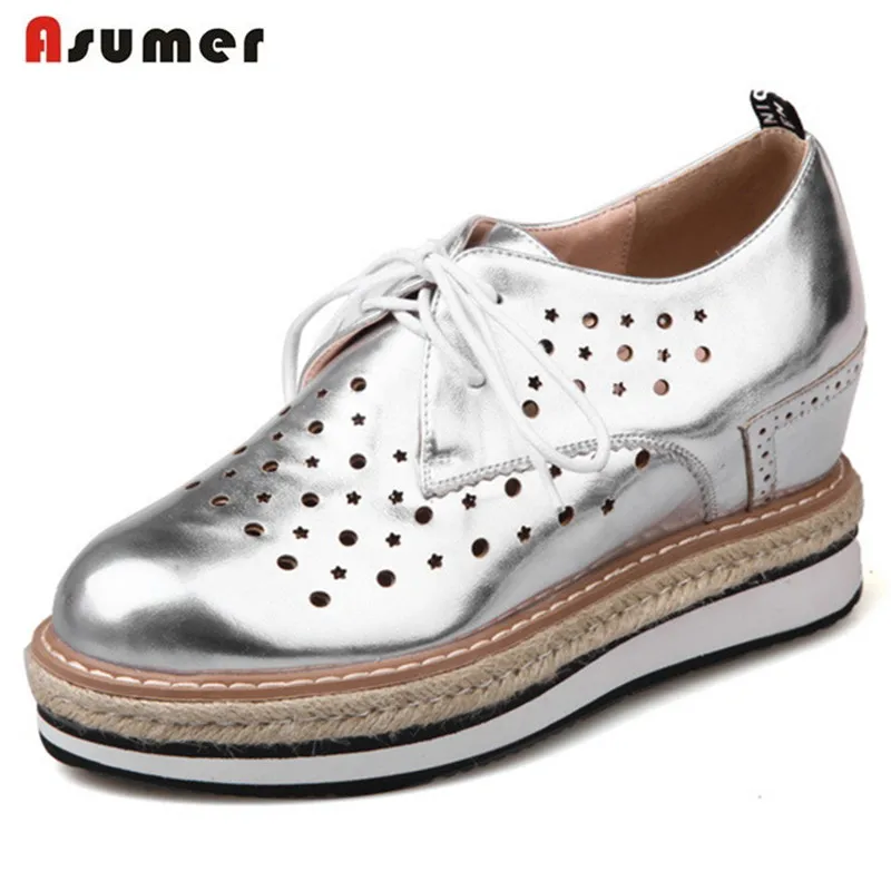 

Asumer Height increasing shoes woman lace-up round toe single shoes fashion women pumps PU single shoes plus size 34-43