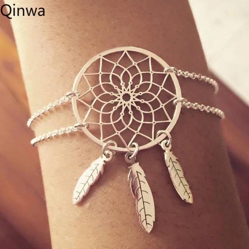 

2019 Silver Color Dreamcatcher Charm Bracelets For Women Charm Bracelets & Bangles Dream Catcher Jewelry Gift for Girl