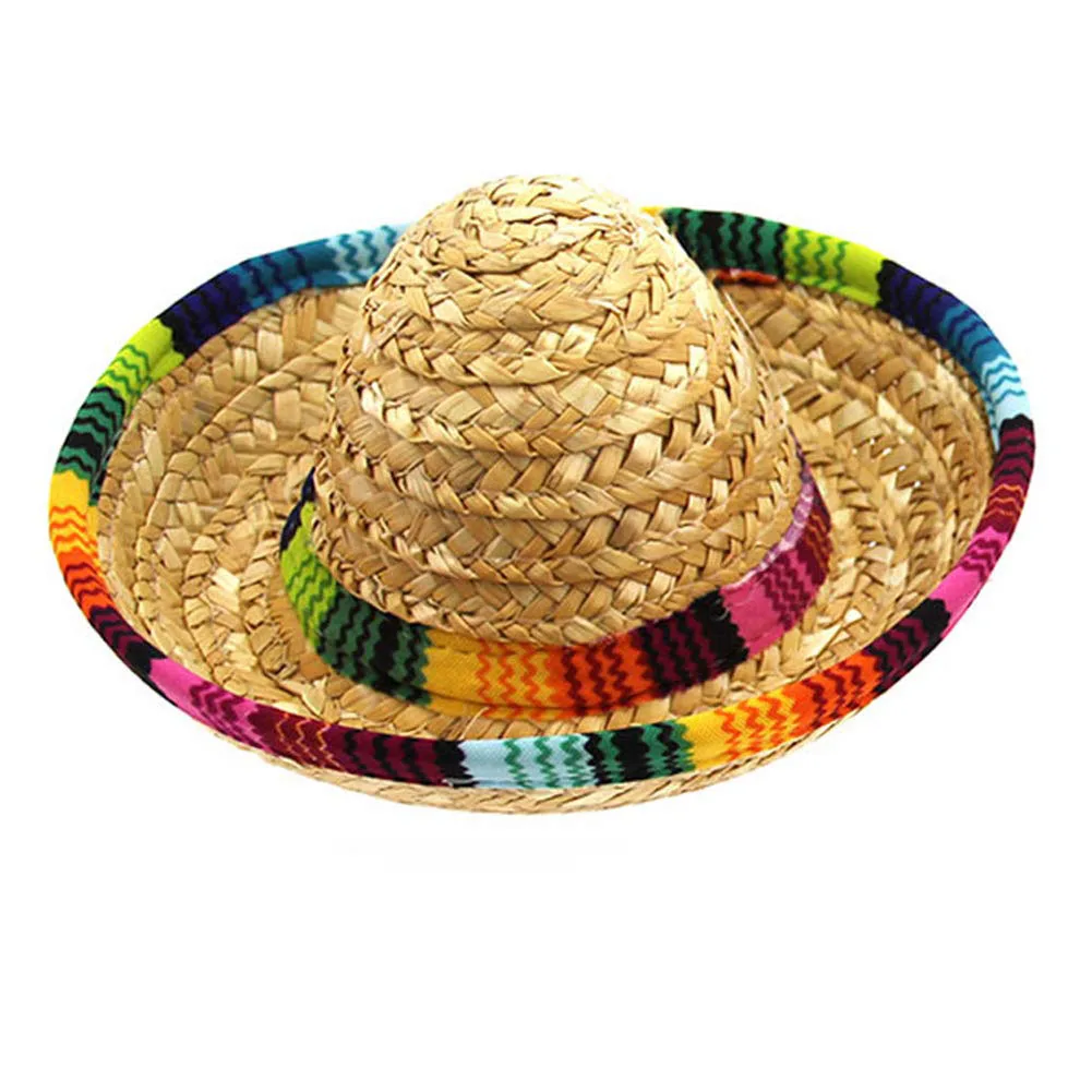 Милый мини щенок собака кошка соломенная плетеная шляпа Мексиканская Sombrero