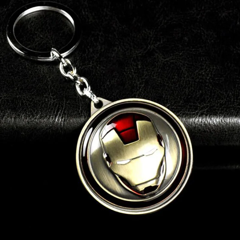 

10pcs/lot Jewelry Movie Souvenir Super Hero Iron Man Mask Keychain Rotatable Round 4 Colors Key Chain Chaveiro For Fans Llaveros