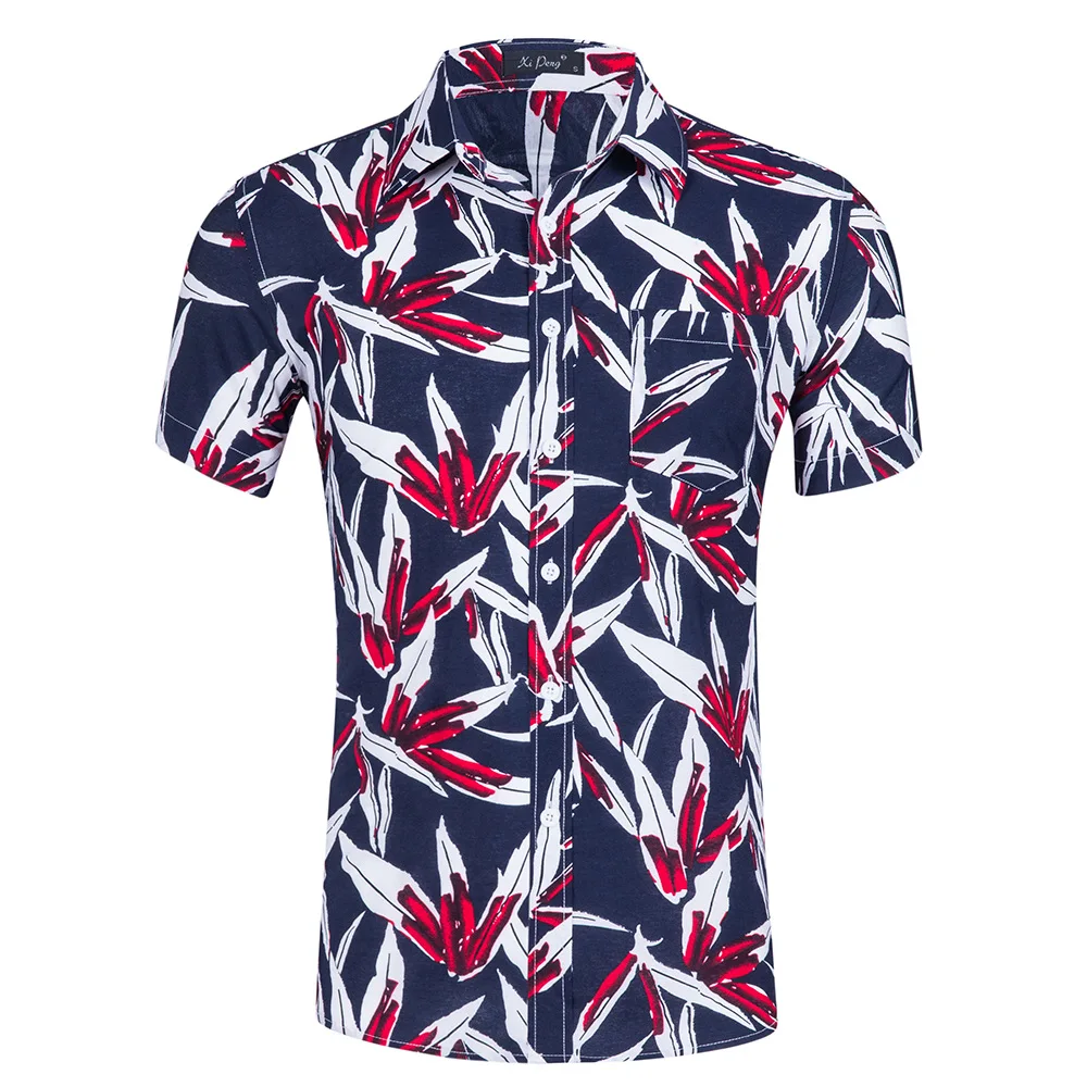 Большой код, мужская пляжная рубашка с коротким рукавом и принтом, шелковая Хлопковая мужская рубашка, мужская рубашка, гавайская рубашка размера плюс