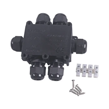 

IP68 Waterproof Cable Connector Gland Electrical out 6-Way Black Electric Junction Box PG13.5 Cable Gland Outer Diameter 9-12MM