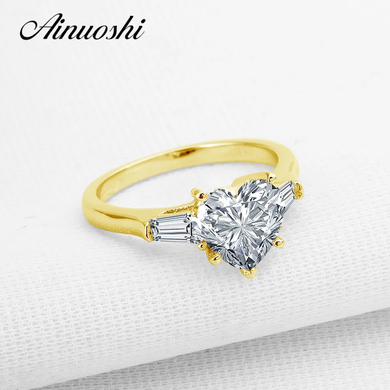 

AINUOSHI 10k Solid Yellow Gold Wedding Rings Heart Cut Sona Simulated Diamond Valentines Jewelry Engagement Band Ring for Women