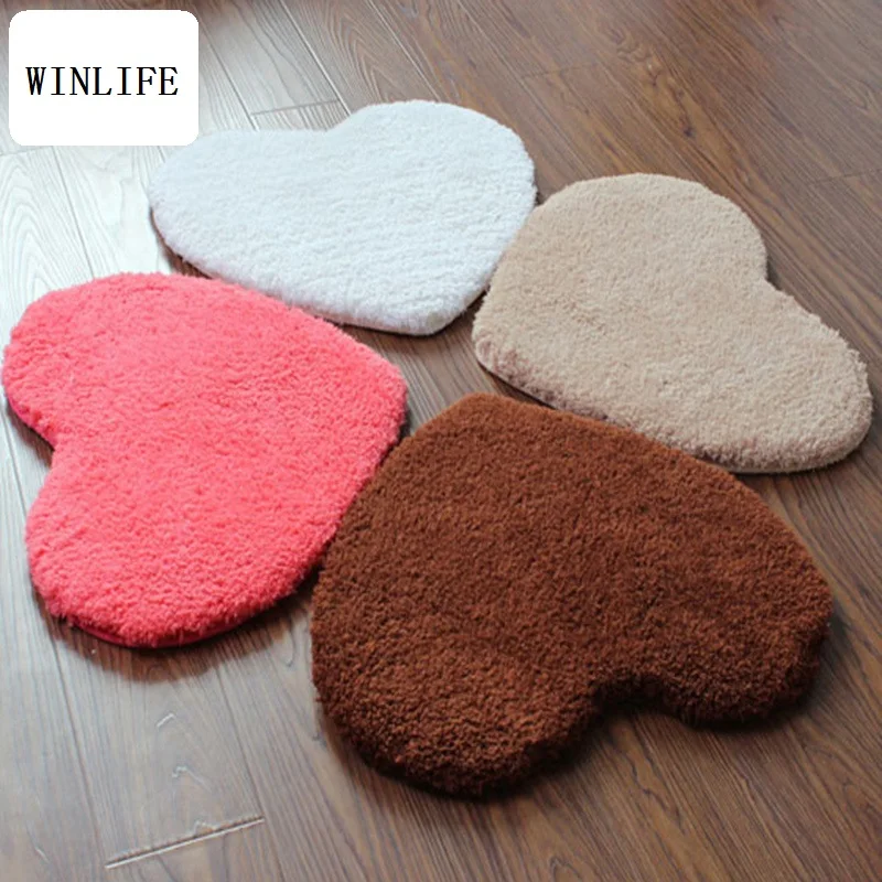 WINLIFE Lovely Sweet Heart Shaped Mat Shaggy Long Hair Rug For Bedroom