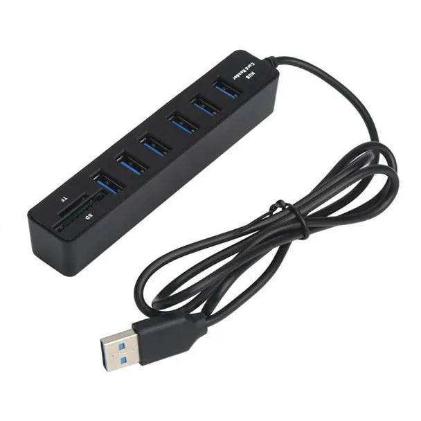 2 in1 комбо супер Скорость черный USB 2,0 6 Порты и разъёмы USB hub-разветвитель концентратор Plug and Play+ TF/SD кард-ридер BK небольшой Размеры# LR3 - Цвет: Черный