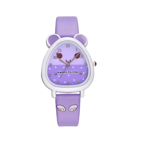 Новые брендовые милые детские наручные часы с кошкой подарок для девочки аналоговые часы кожаный ремешок студенческий мультфильм кварцевые часы reloj de mujer - Цвет: Фиолетовый