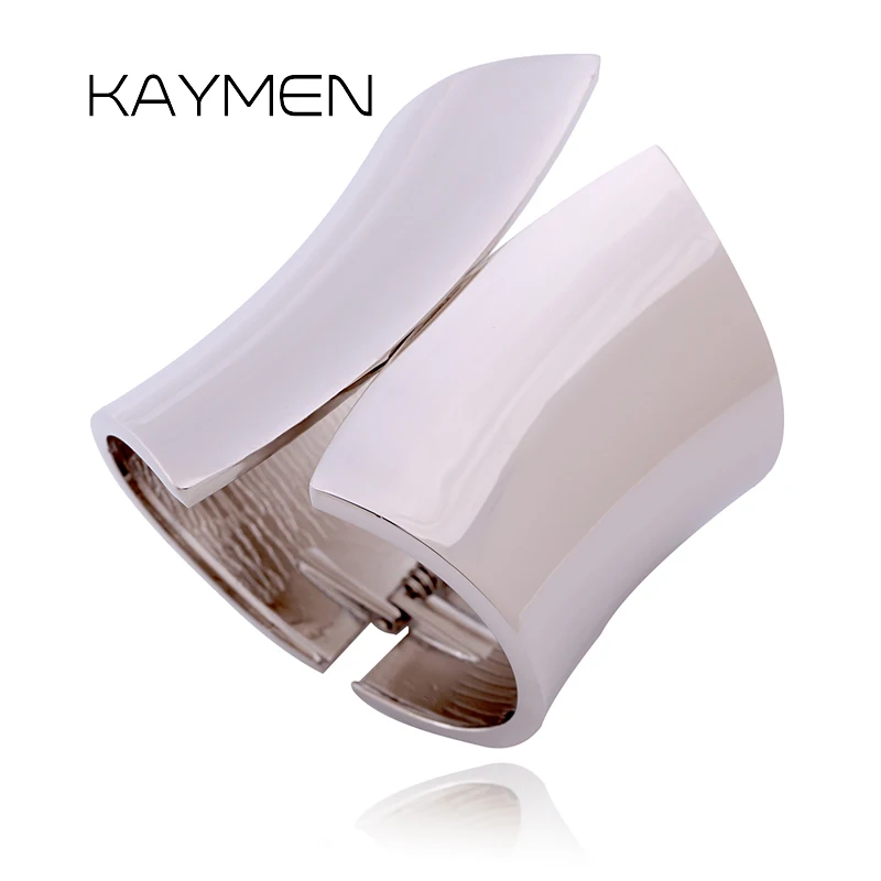 KAYMEN Golden Silver Color Metal Smooth Surface Statement Cuff Bangle for Women, Punk Style Girl Loved Fashion Bangle Bracelet