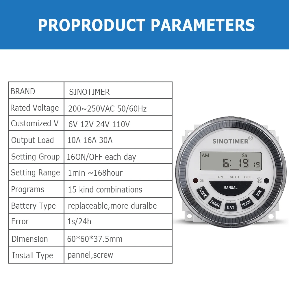 TM619 таймер для полива сада 10A 16A 30A 3 в сменный аккумулятор 220 В выходной мощности интервальный таймер цифровой программируемый таймер