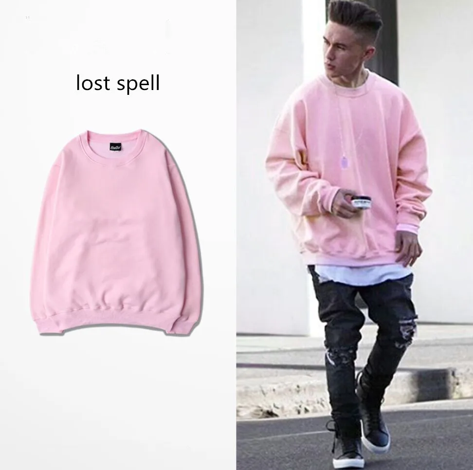 2018 Kanye West розовый Crewneck кофты негабаритных Хип-Хоп пот Homme Зимние флисовые Sudadera Hombre