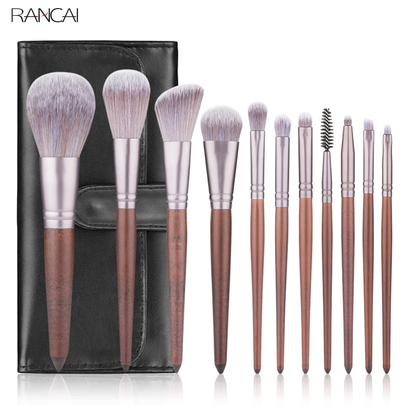 

RANCAI 11pcs Makeup Brushes Set Walnut Handle Powder Blusher Lip Eyeliner Eyeshadow Microcrystalline silk Brush Beauty Tools Kit