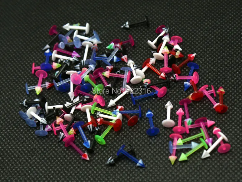 

acrylic body piercing jewelry bioplast barbell 4mm cone mornoe labret jewelry lip ring mix color spike design