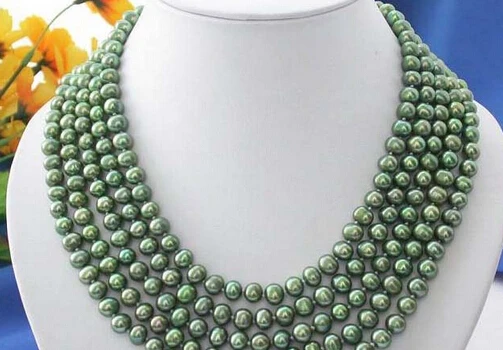 

Jewelr 005459 5ROW GREEN ROUND FRESHWATER CULTURED PEARL NECKLACE