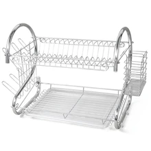 NHBR 2 TIER CHROME PLATE DISH CUTLERY CUP DRAINER RACK DRIP TRAY PLATES HOLDER UK