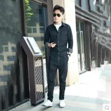 Хит, новая мужская одежда, облегающий джинсовый комбинезон с длинными рукавами, комбинезон, брюки, повседневный цельный Джинсовый комплект, костюмы певицы, M-XXL