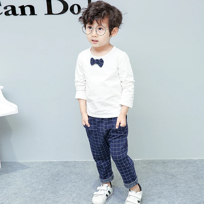 Beste Baby Baby 2019 Nieuwe Herfst Jongens Pakken Blazers Mode Witte Shirts Plaid Tops Lange Broek 3 pcs Set Katoen Chlidren kleding Sets