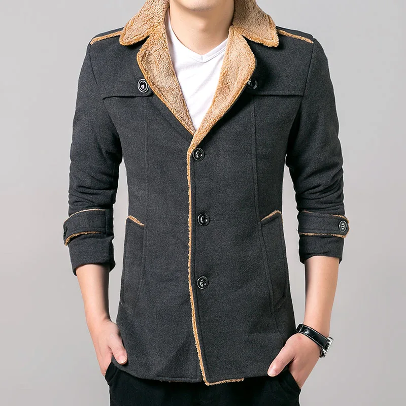 Men's Wool Coats Winter Short Trench Cashmere Red Khaki Black Jacket ...