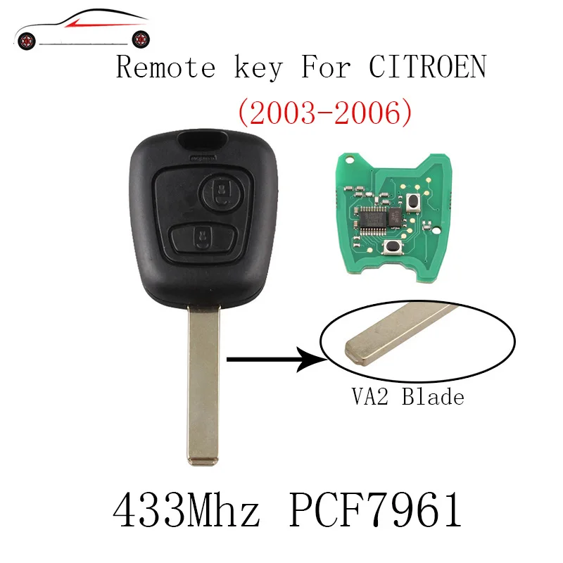 

GORBIN 2Buttons 433Mhz Remote Key DIY For CITROEN C2 C3 2003 2004 2005 2006 Transponder Chip PCF7961& VA2 Blade Original Key