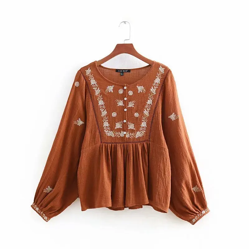 

CC53-9070 European and American fashionable embroidered blouses with fluffy sleeves