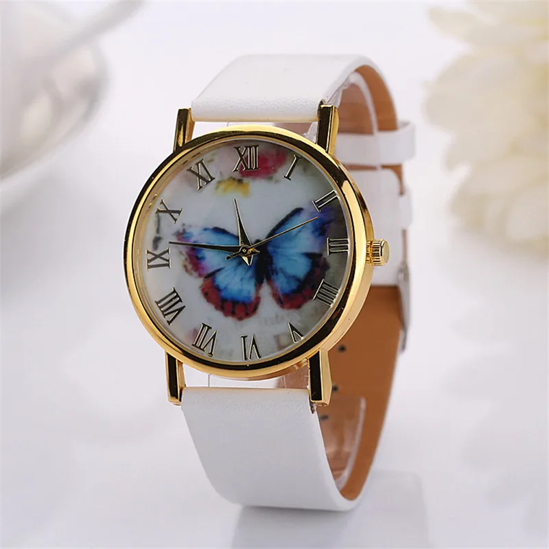 

Ladies' 2018 Fashionable Fashion Watch Quartz Butterfly Animal Roman Digital Watch Soft Smooth Leather Strap Watch