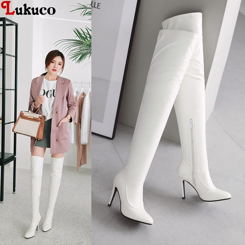 

2019 Plus Large Size 34-48 Over The Knee Boots Thin Heel Pointed Toe Riding Boot High Quality Handmade Warm Plush Pumps Woman