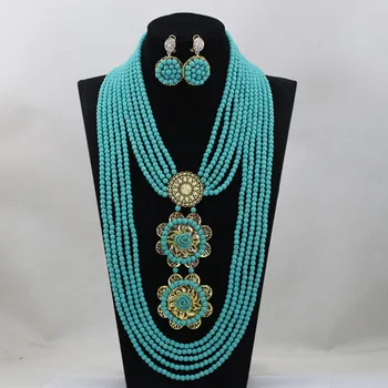

Gorgeous African Wedding Bridal Necklace Earrings Jewelry Set Flower Women Costum Jewelry Set QW321