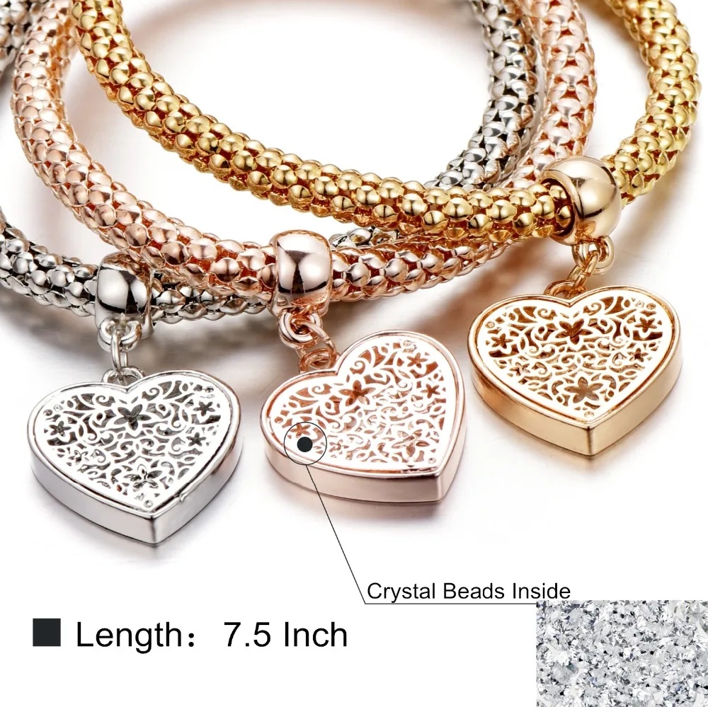 Handmade Love Heart Charm Bracelets For Women Couple Gold Crystal charm Bracelets & Bangles Beautiful Jewelry B146