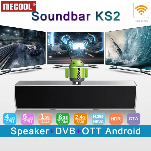 

MECOOL Android TV BOX TV SOUND BAR KS2 S905 High quality Clear Speaker Quad-core DVB-T2 IPTV box Android set top TV box
