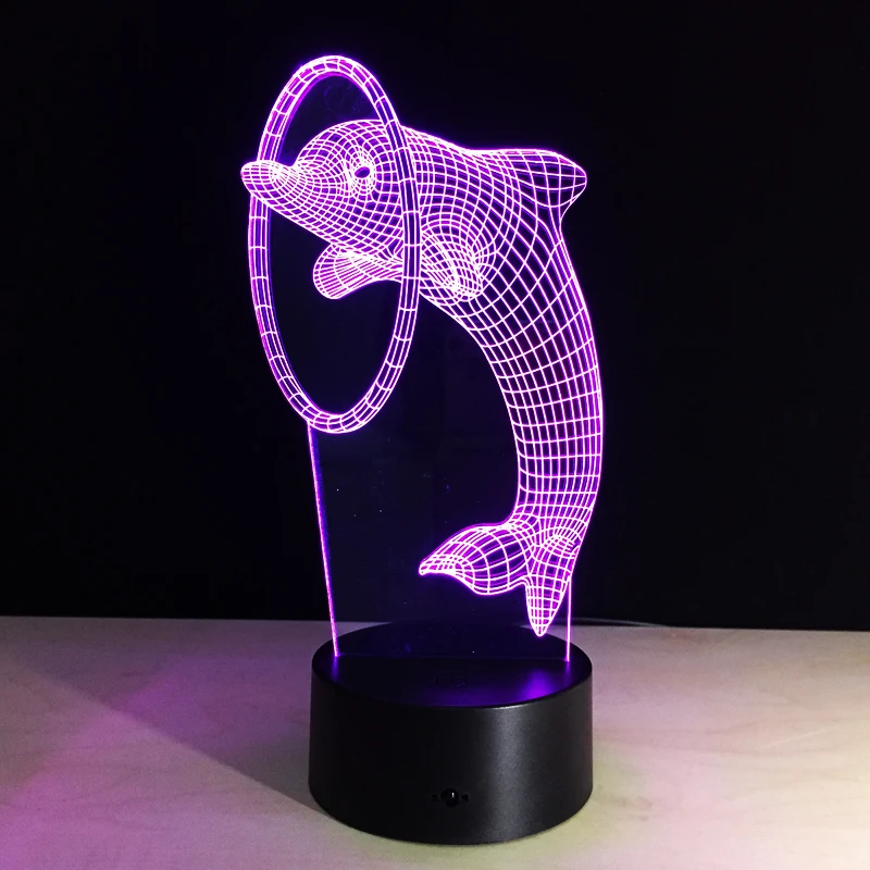 Cute dolphin 3D Table Lamp LED Colorful Dog Nightlight Kids Birthday Gift USB Sleep Lighting Home Decoration with 7 Colors | Лампы и