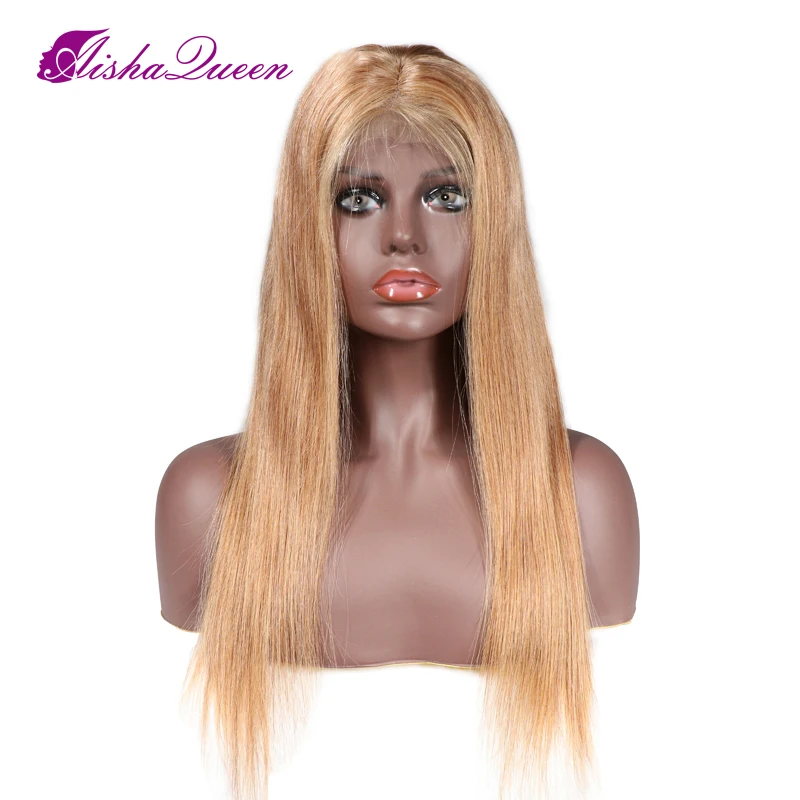 Синтетические волосы на кружеве парик Цвет № 27 прямо парики бразильский человеческих волос парик для черный Для женщин 130% плотность