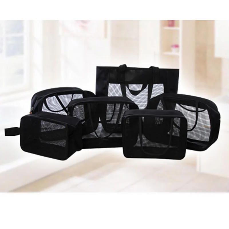 Urijk Black Romantic Mesh Net Waterproof Travel Bags Multifunctional Wash Bag Portable Shower Basket Shopping Storage Makeup | Дом и сад