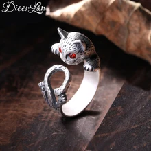 DIEERLAN богемные винтажные большие 925 пробы серебряные кольца в виде кошки для женщин Свадебные ретро обручальные кольца на палец ювелирные изделия кольца anelli