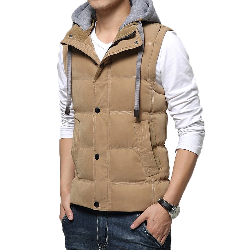 

2019 New Spring Autumn Sleeveless Jacket Men Fashion Warm Hooded Male Winter khaki Vest Plus Size Mens Work Vests Waistcoat 4XL